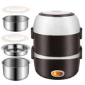 Insulated electric heating lunch box with USB port showing 190mm cube dimensions