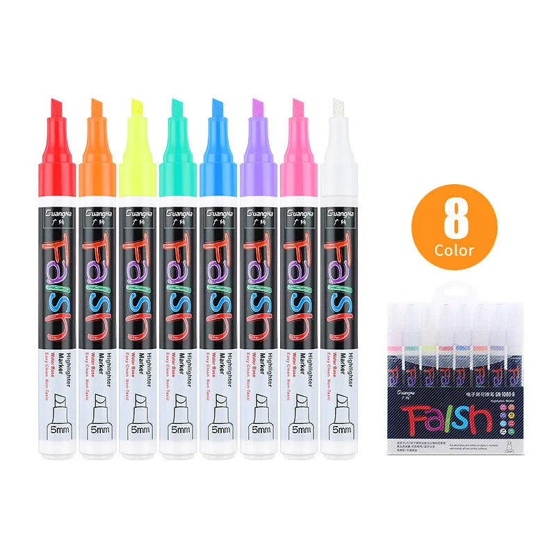 Electronic fluorescent board highlighter with 6mm tip and oblique pen shape in plastic shell