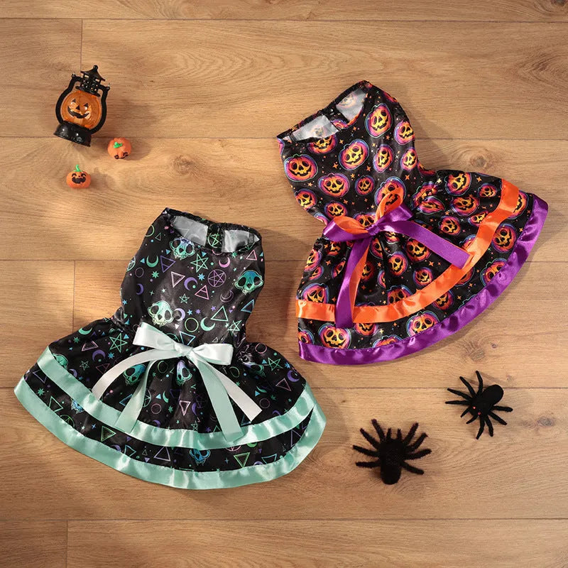 Halloween dog skirt with colourful pumpkin design in size medium