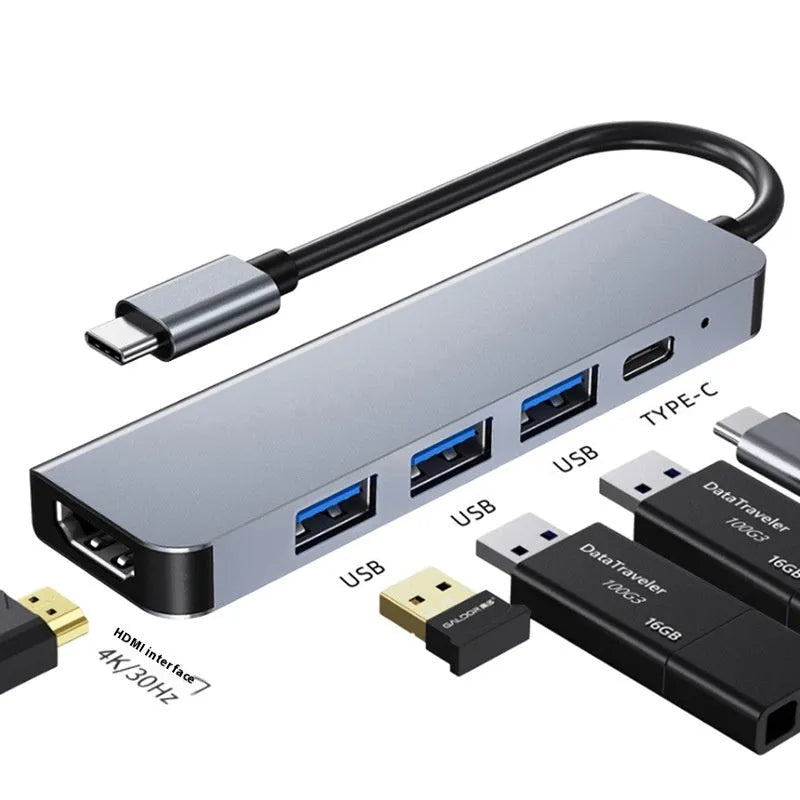 USB-C 7-in-1 expansion dock with HDMI port, USB 3.0 hub, and 15 cm cable for laptop connectivity