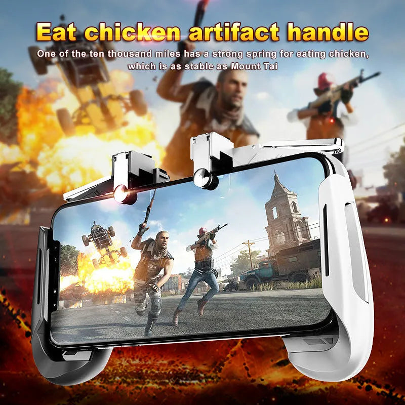 AK16 extendable game controller with L1R1 triggers attached to mobile phone for PUBG gaming