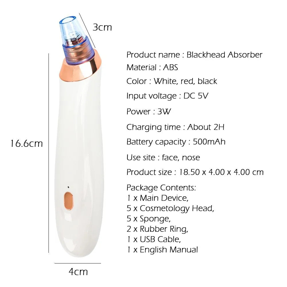 Electric blackhead remover device with four nozzle attachments in different colours