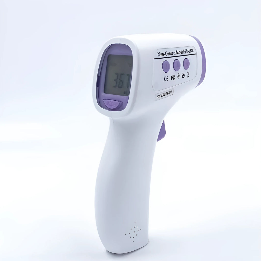 White digital thermometer with non-contact infrared temperature measurement for household use