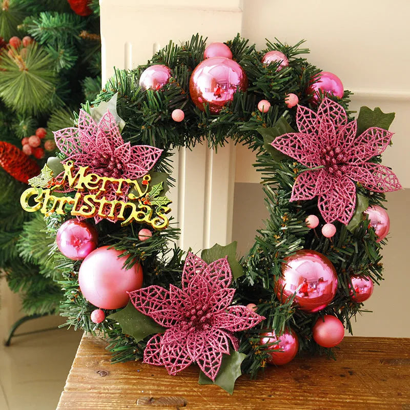 30cm multicolour plastic Christmas wreath with blue gold pink purple red and silver leaves for door decoration