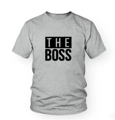 Man's loose fit round neck t-shirt with a graphic print, short sleeves, on a white background.