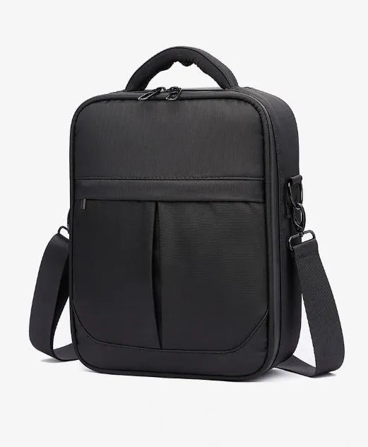 Black Oxford fabric men's messenger shoulder bag showing front view.