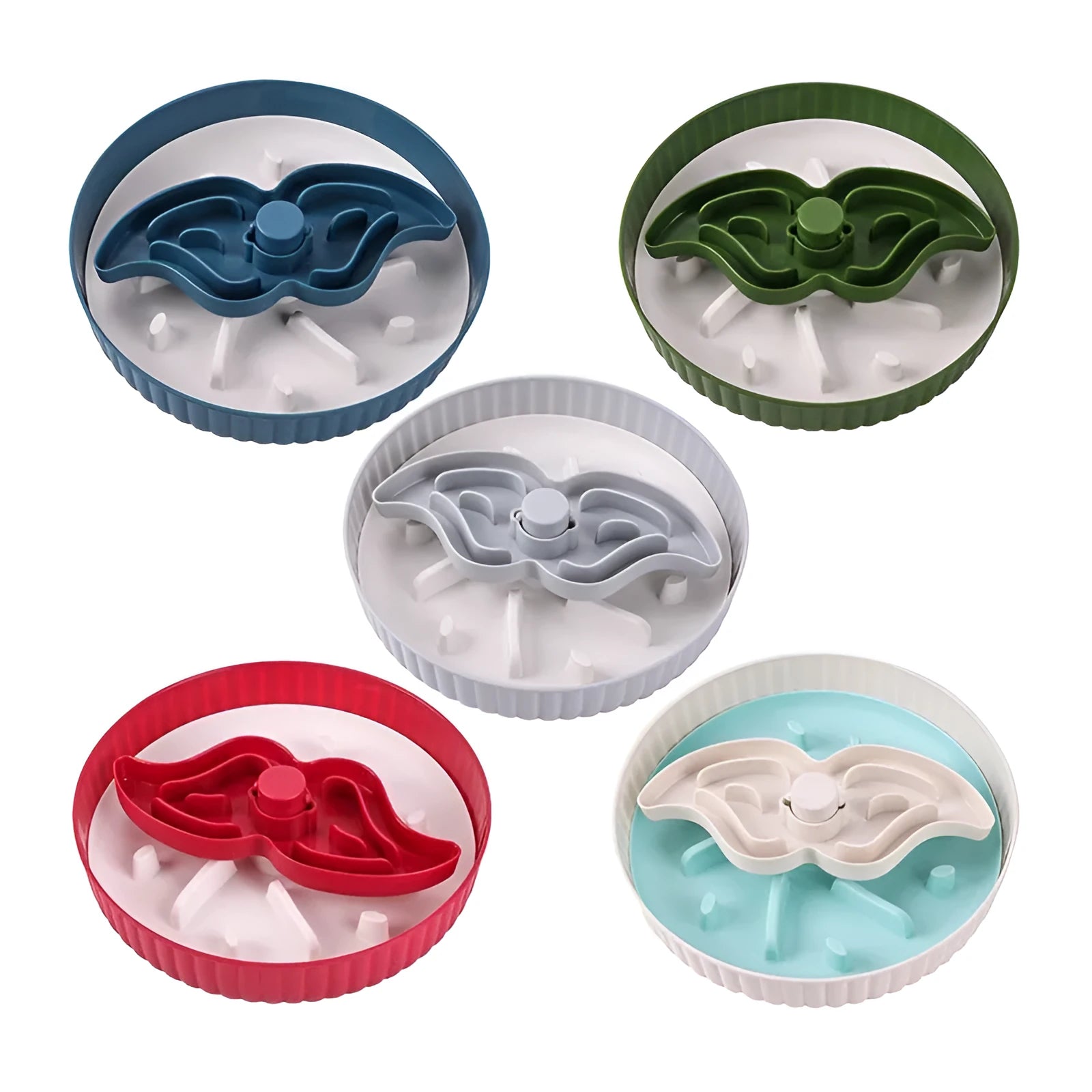Slow feed dog bowl with rotating silicone lick mat in beard pattern design