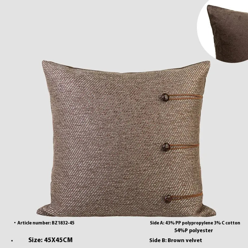 Chinese ancient style Maillard colour square cushion with geometric pattern on sofa