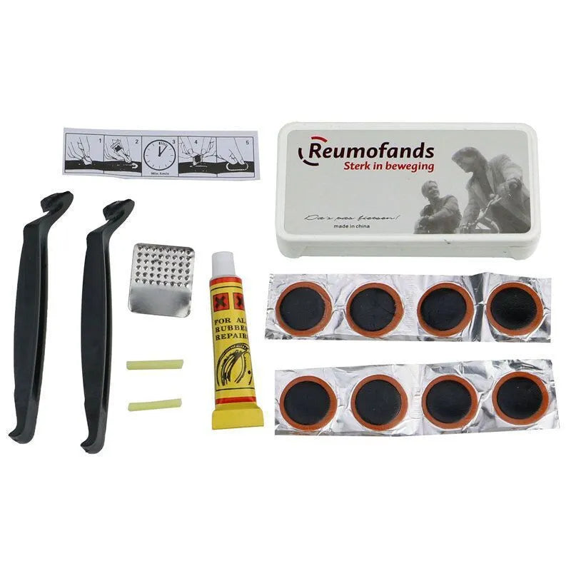 Bicycle saddle cushion with silicone gel insert, waterproof PU leather cover, steel bow frame, and included wrench and tire patch kit