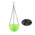 Plastic hanging basket with chain in one of seven colours: black, blue, bronze, green, grey, red, or white.