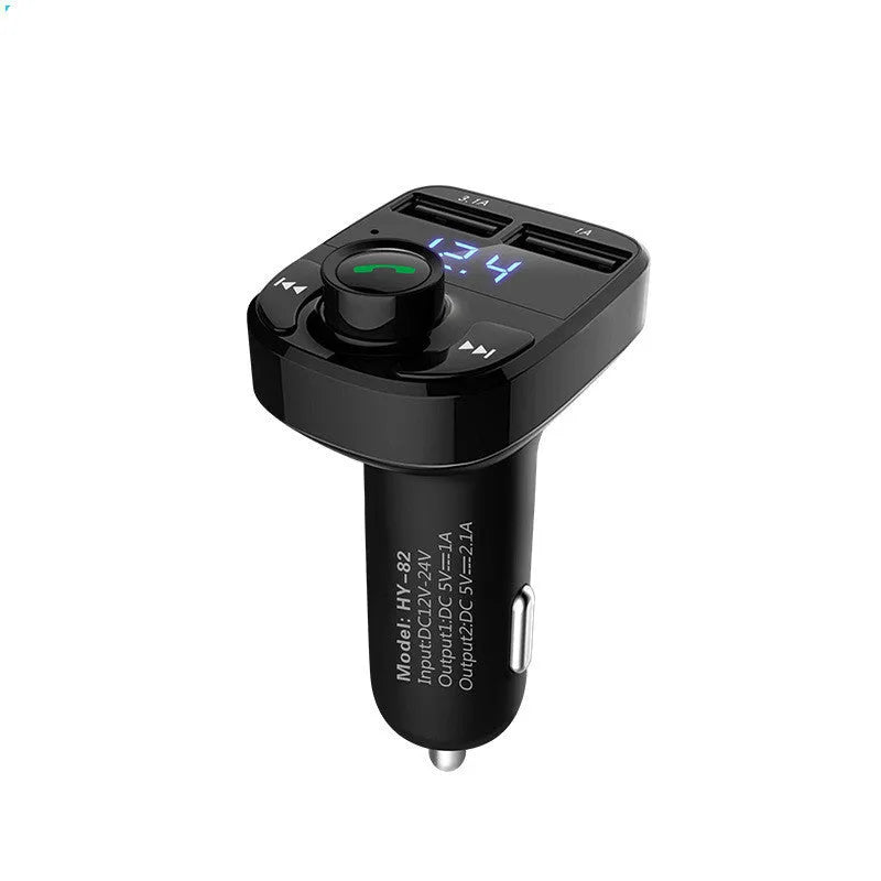 HY82 car Bluetooth MP3 transmitter plugged into a vehicle cigarette lighter socket
