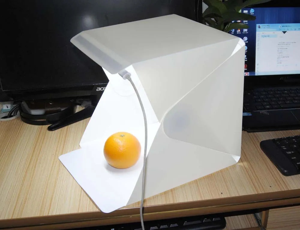 40cm folding studio soft light box with adjustable LED ring light and multi-colour backdrop cloths