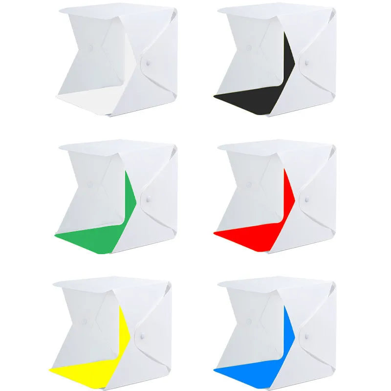 40cm folding studio soft light box with adjustable LED ring light and multi-colour backdrop cloths