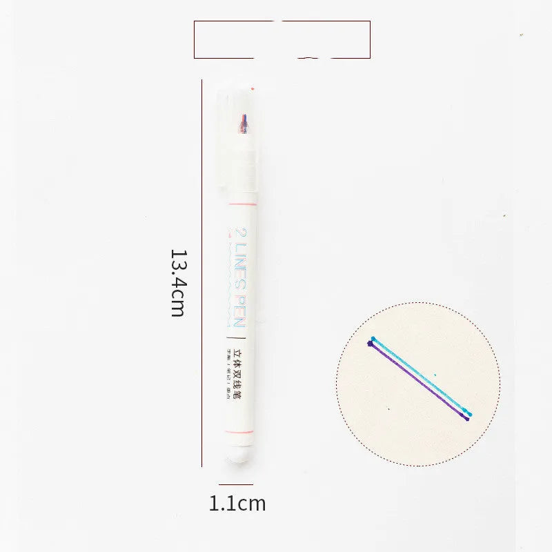 Stereo double line highlighter pen with two colours and 0.5mm fine tip for student study