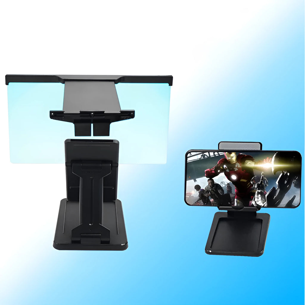 Black L20 split-design 12-inch mobile phone screen magnifier with separate adjustable stand on a table.