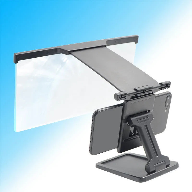 Black L20 split-design 12-inch mobile phone screen magnifier with separate adjustable stand on a table.