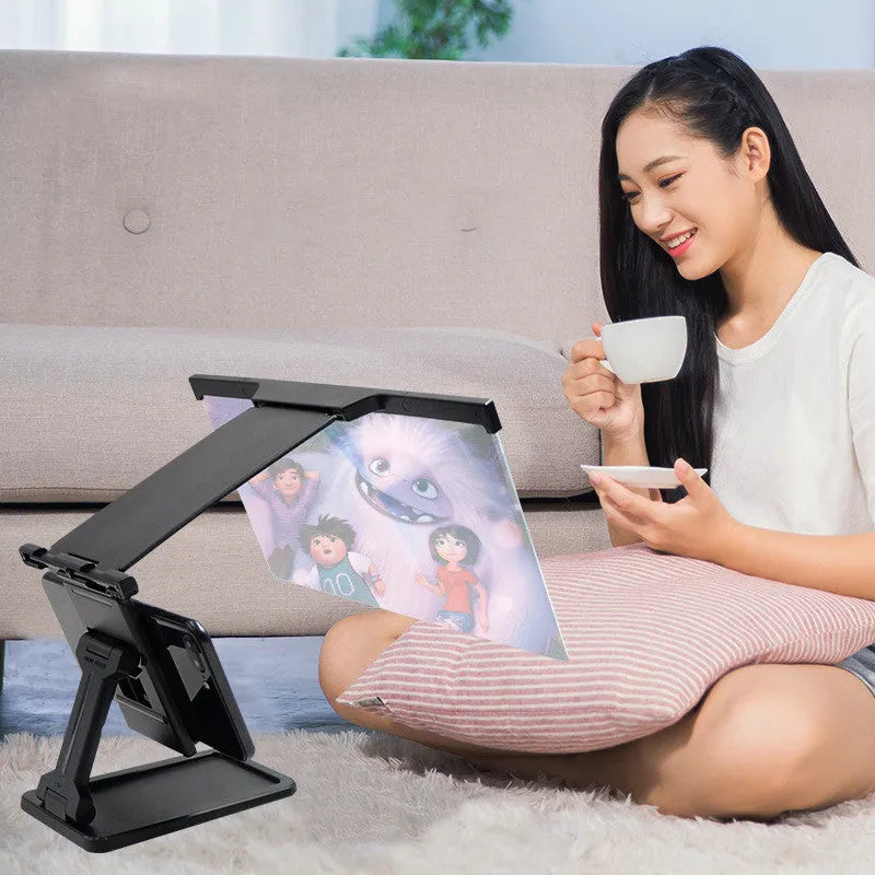 Black L20 split-design 12-inch mobile phone screen magnifier with separate adjustable stand on a table.