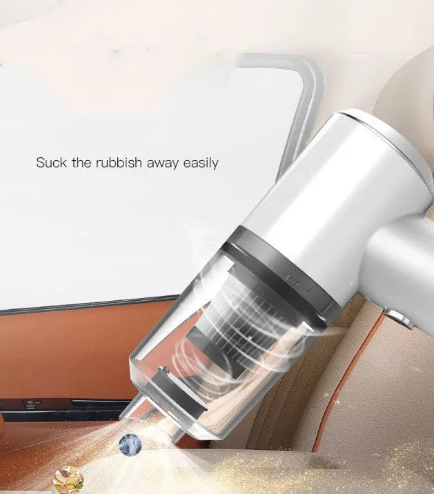 Black and white wireless car vacuum cleaner with 6000PA suction and washable filter cup for vehicle interior cleaning