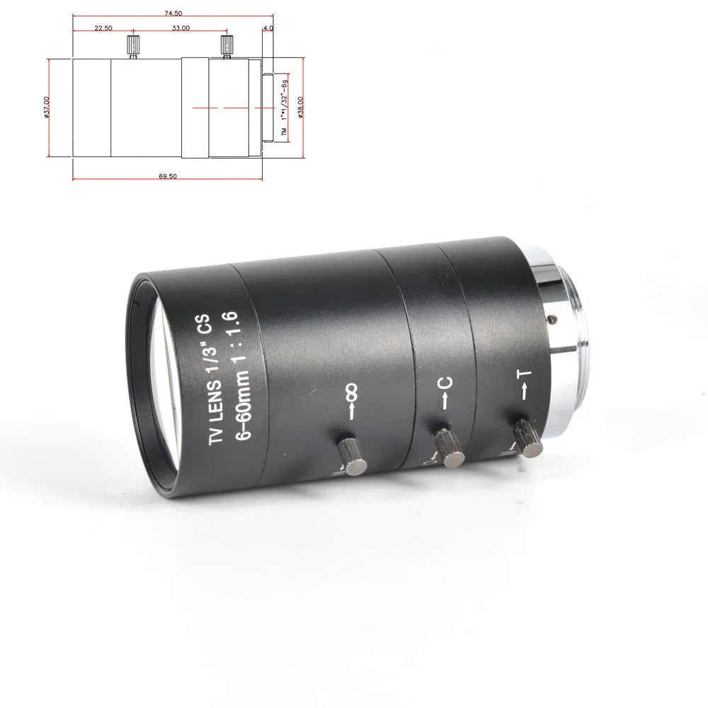 Black 6-60mm manual aperture CS mount CCTV lens for 1/3" sensor security cameras