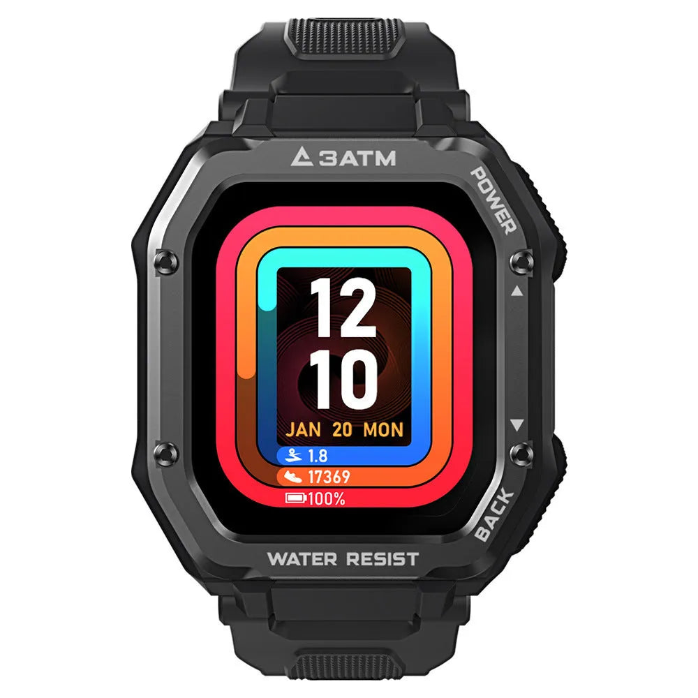 Army green smart watch with 1.69-inch screen showing sports tracking interface