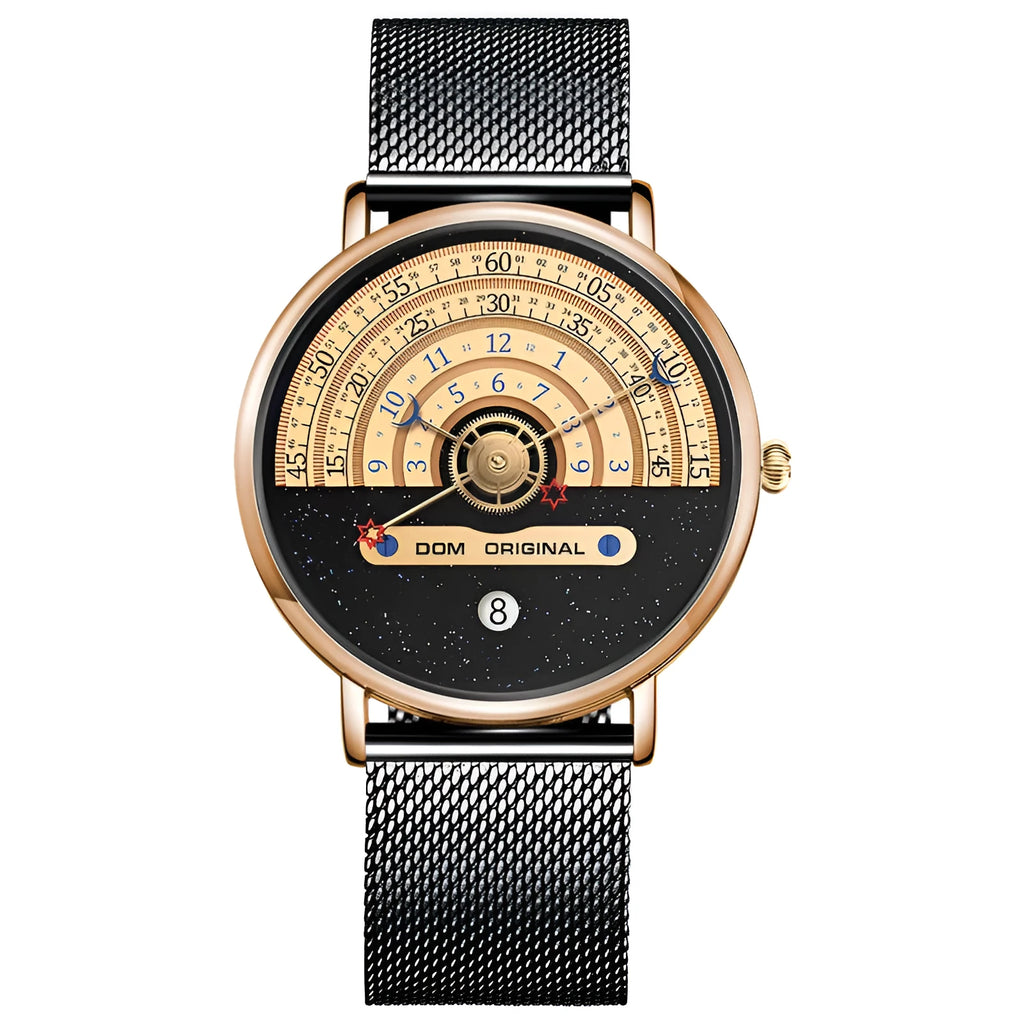 Men's 40mm sports quartz watch with alloy case and mineral glass in gold or silver colour options