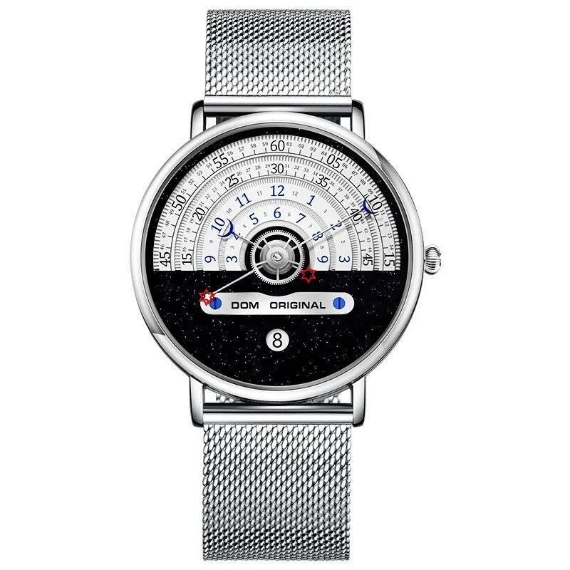 Men's 40mm sports quartz watch with alloy case and mineral glass in gold or silver colour options