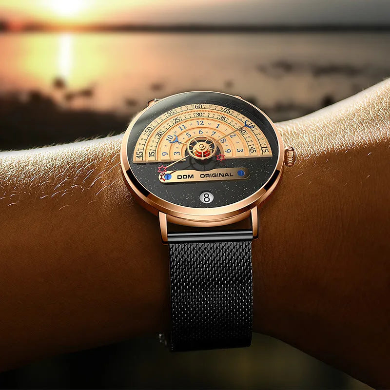Men's 40mm sports quartz watch with alloy case and mineral glass in gold or silver colour options