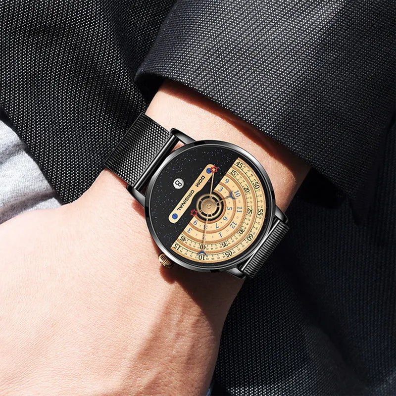 Men's 40mm sports quartz watch with alloy case and mineral glass in gold or silver colour options