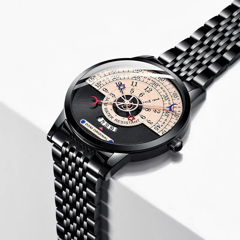 Men's 40mm sports quartz watch with alloy case and mineral glass in gold or silver colour options