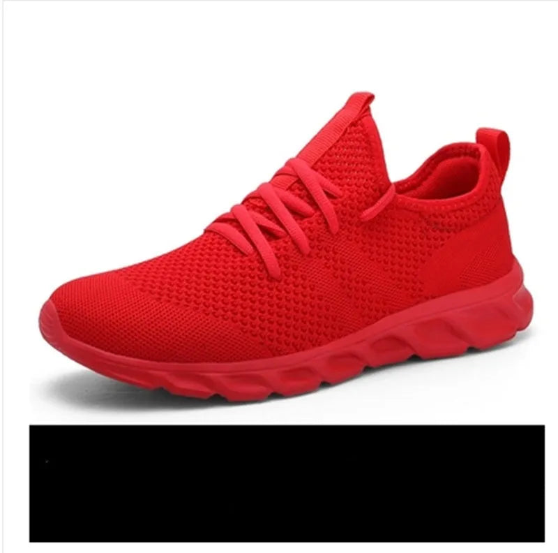 Men's black and white breathable mesh sneakers with lace-up closure and round toe design