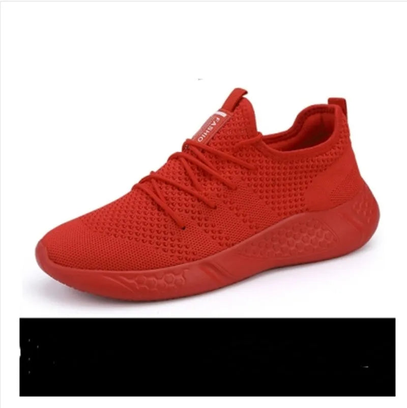 Men's black and white breathable mesh sneakers with lace-up closure and round toe design