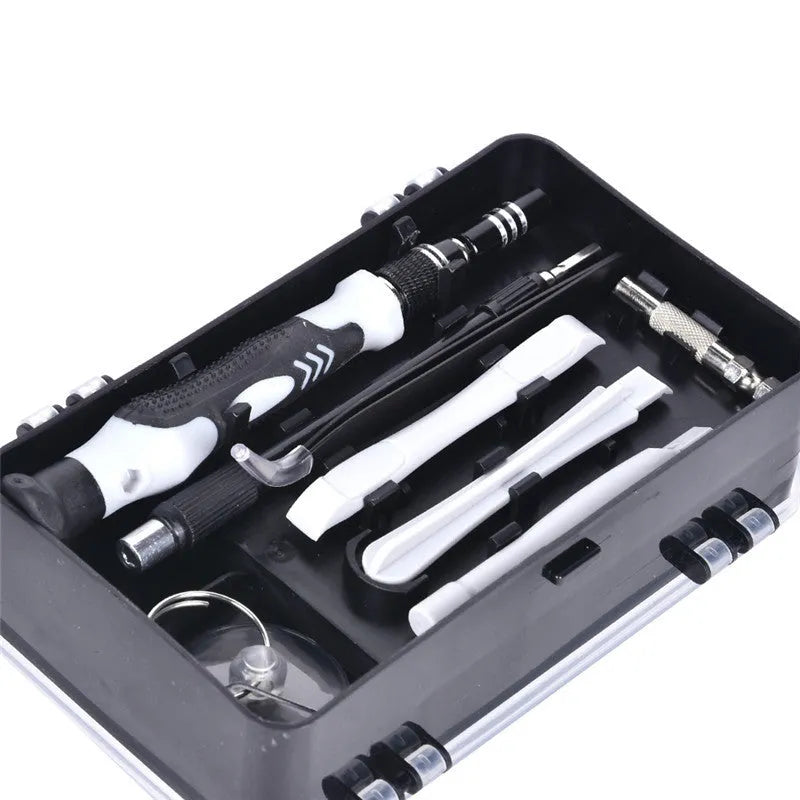 117-in-1 magnetic CRV screwdriver bit set with flexible extension in a choice of black, blue, or red box.