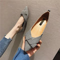 Women's red pointed flat shoes with cotton upper and low heel