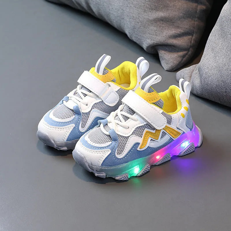 Kids black mesh sneakers with velcro strap and rubber sole