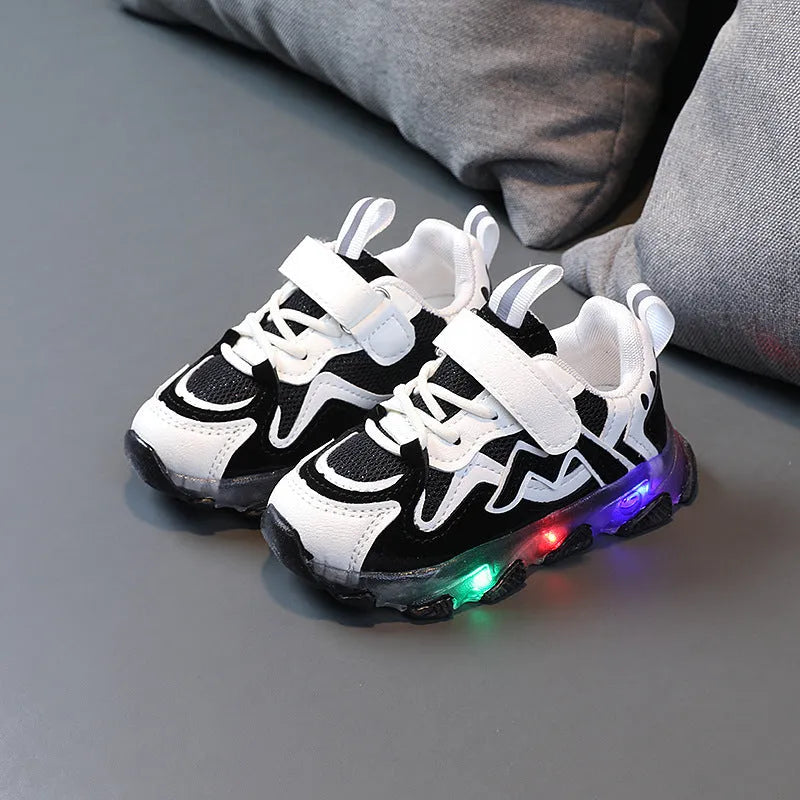 Kids black mesh sneakers with velcro strap and rubber sole
