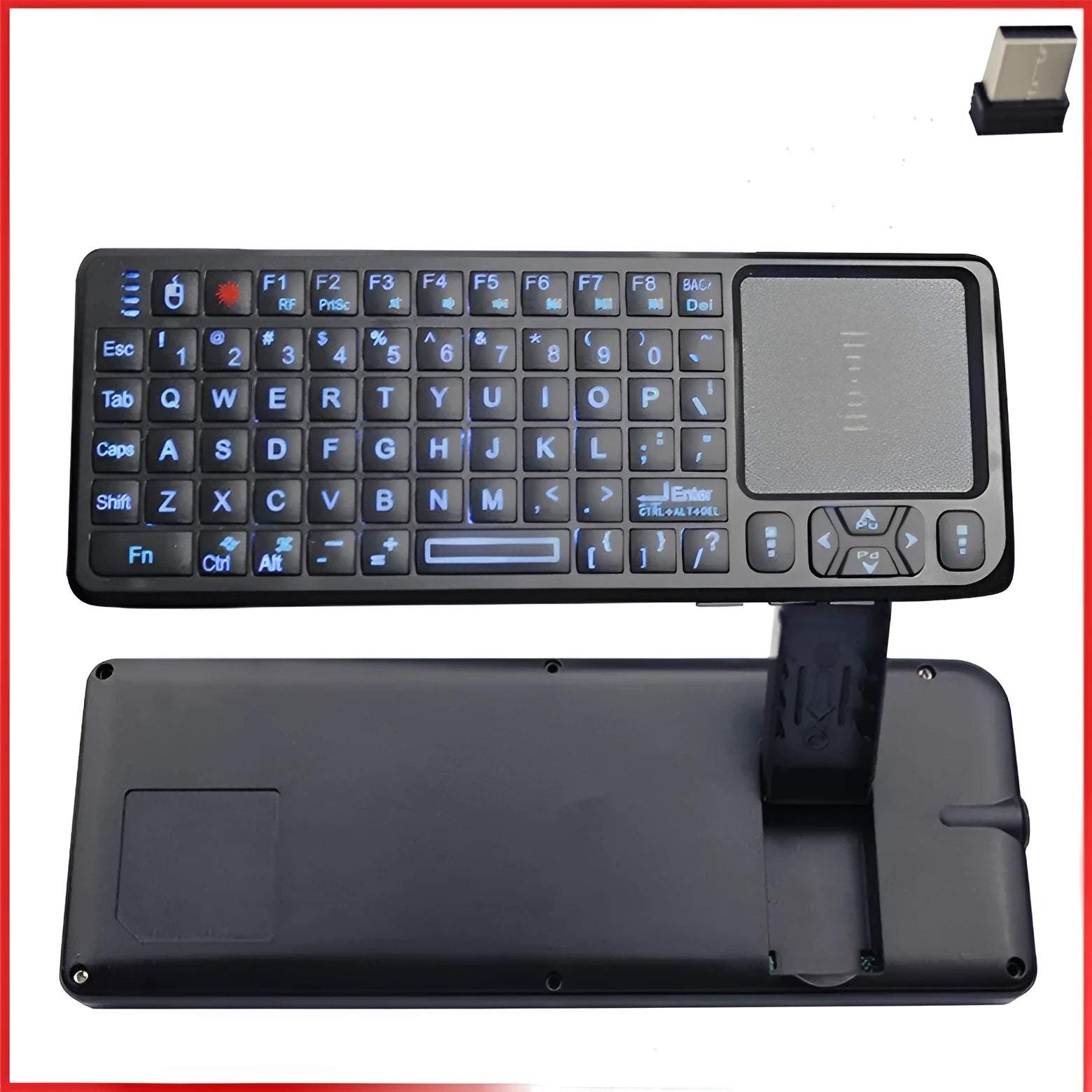 Black wireless mini keyboard with laser pointer and touchpad for presentations