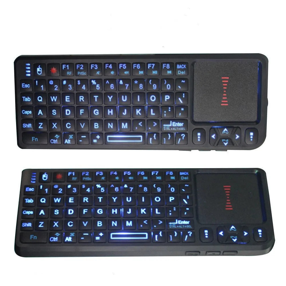 Black wireless mini keyboard with laser pointer and touchpad for presentations