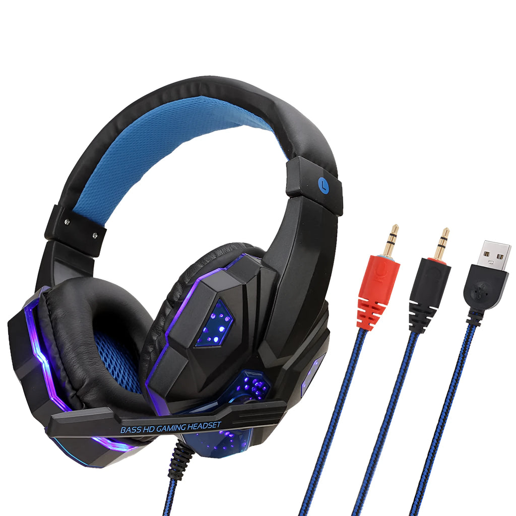 Wired gaming headset with light-up ear cups in multiple colour combinations for PS4 and PC computers