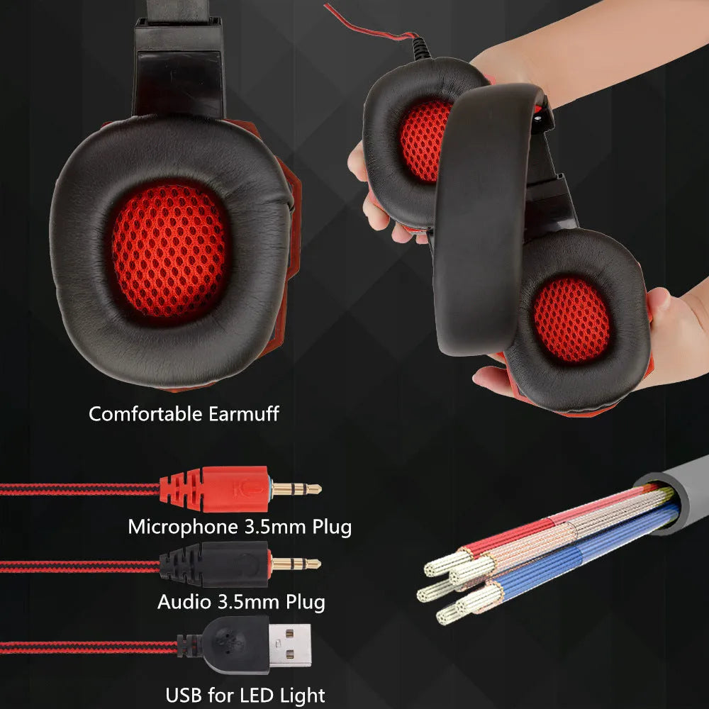 Wired gaming headset with light-up ear cups in multiple colour combinations for PS4 and PC computers