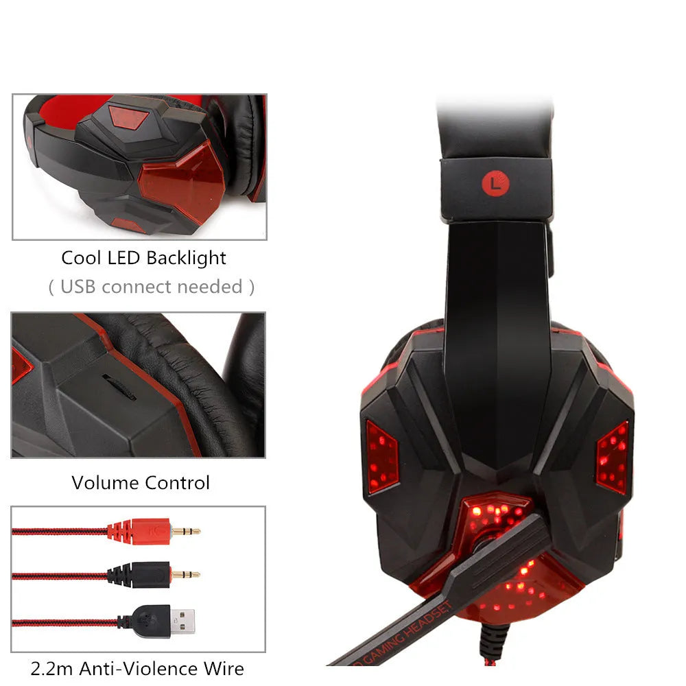 Wired gaming headset with light-up ear cups in multiple colour combinations for PS4 and PC computers