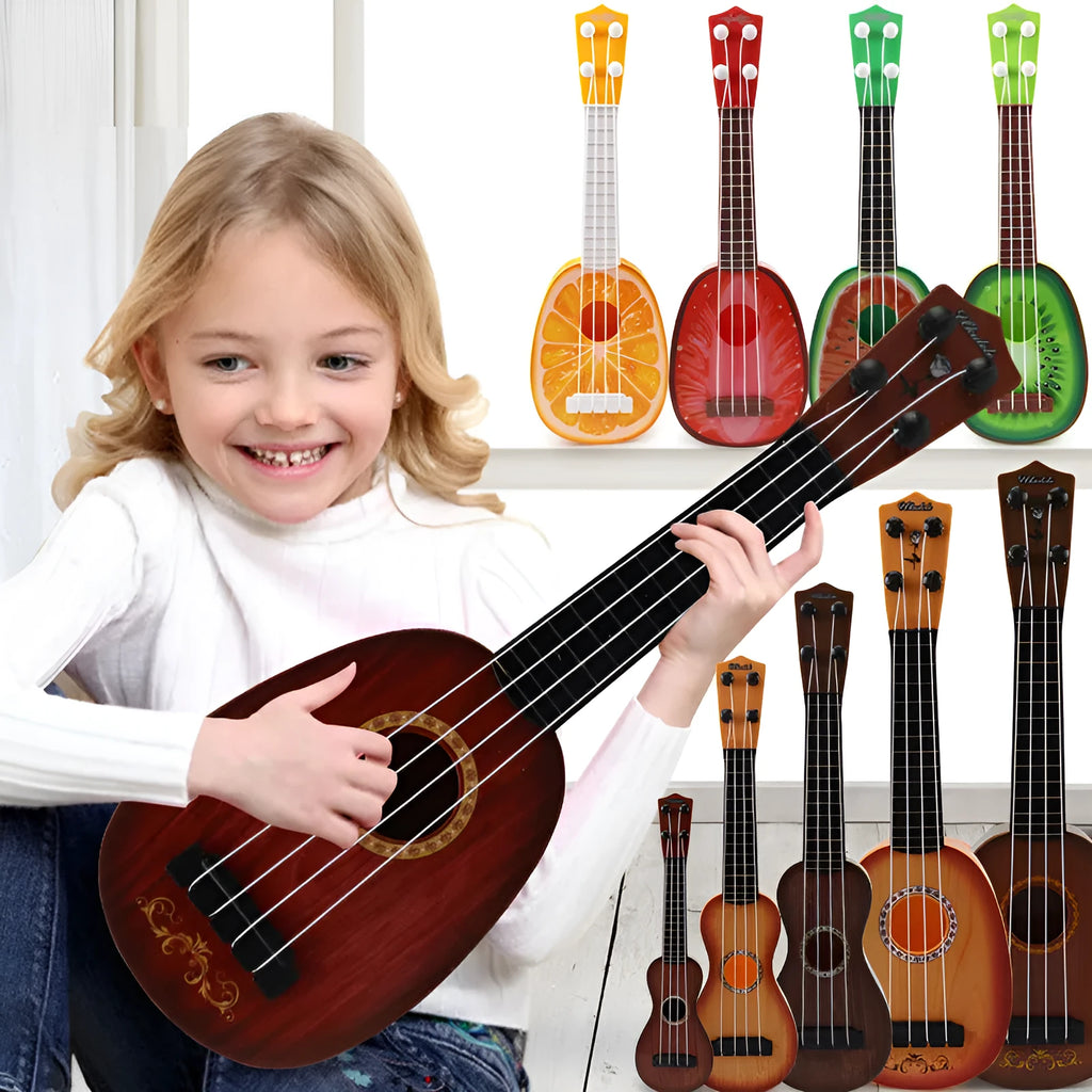Children's retro guitar toy simulation ukulele with plastic construction measuring 38cm in length
