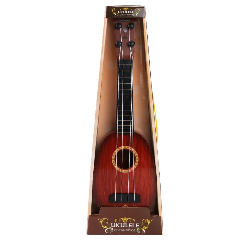 Children's retro guitar toy simulation ukulele with plastic construction measuring 38cm in length
