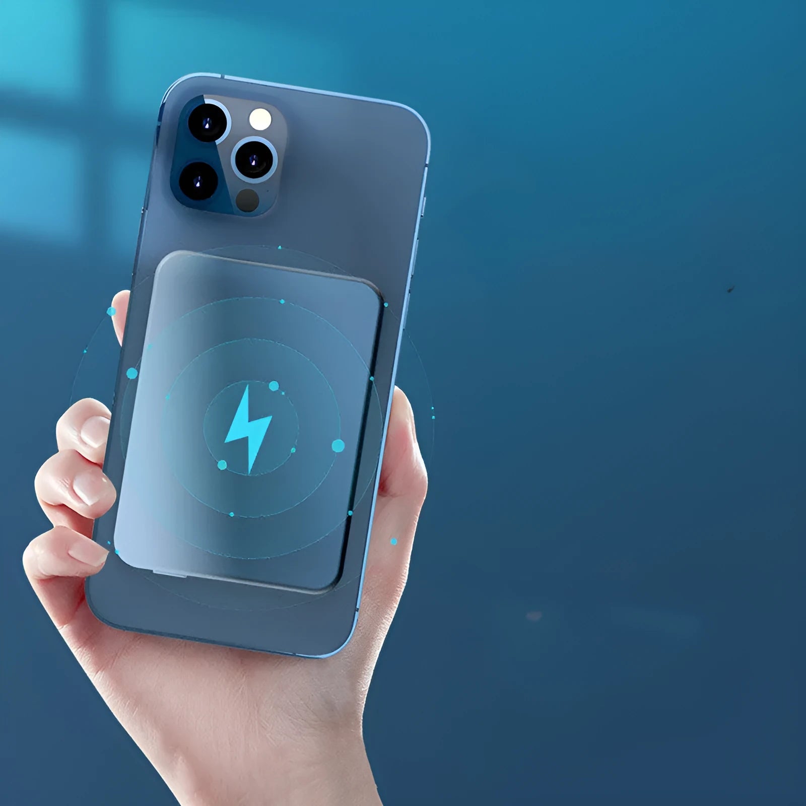 Silver aluminium Apple magnetic wireless charging power bank showing USB-C port