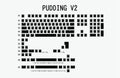 Black and white PBT doubleshot pudding keycaps for mechanical keyboards on a backlit keyboard.