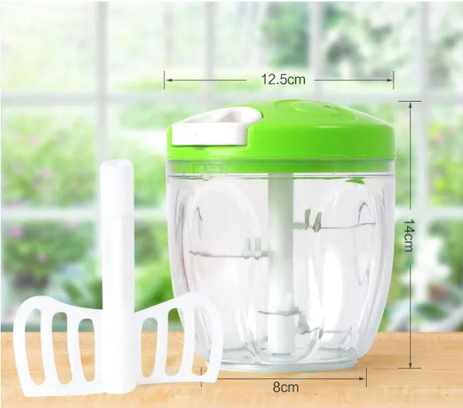 Green manual kitchen chopper with three stainless steel blades and 500ml capacity