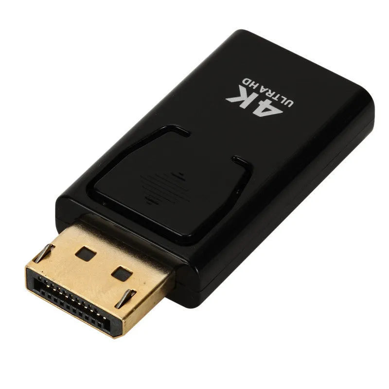 Black DisplayPort to HDMI adapter cable for 4K video connection