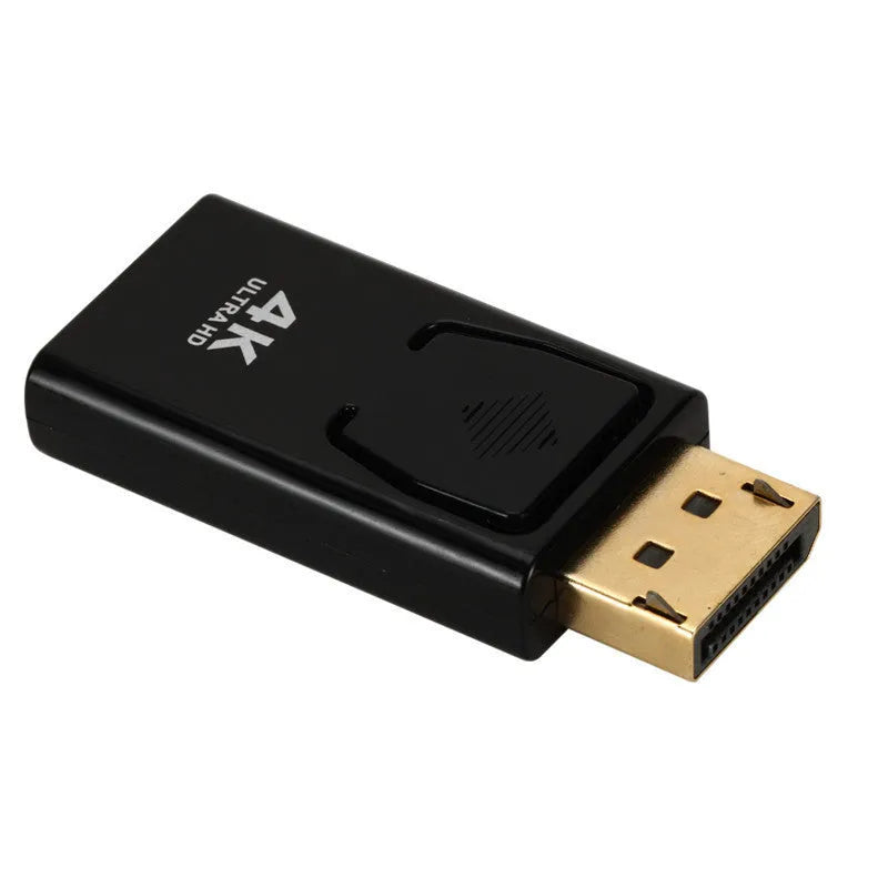Black DisplayPort to HDMI adapter cable for 4K video connection
