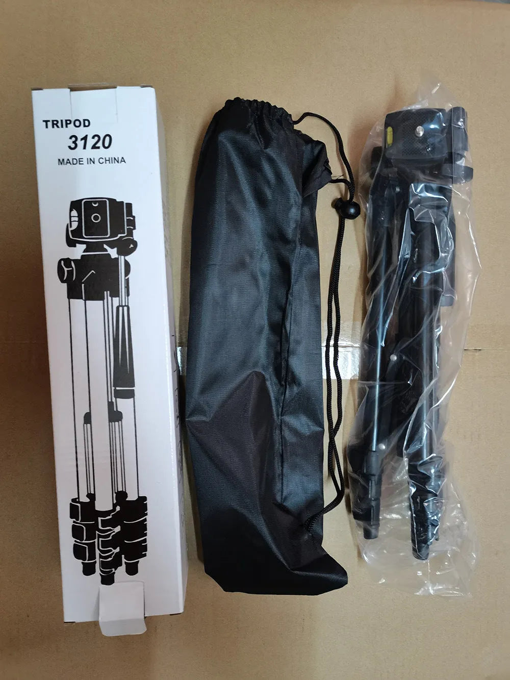 Black aluminium alloy portable camera tripod with 4-section legs and a 3D head, shown fully extended.