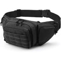 Men's tactical waist bag with zippered main compartment and adjustable webbing belt in black or khaki colour