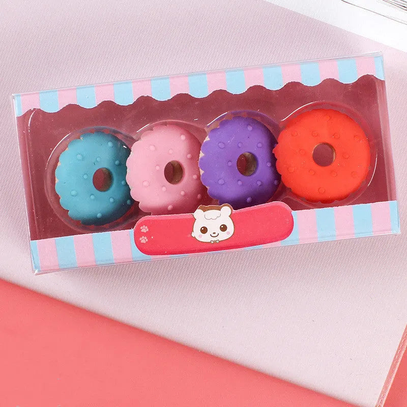 Set of 12 cartoon food-themed erasers for kindergarten children in ice cream, donut, and lollipop designs
